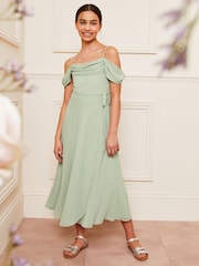 Lipsy Green Cold Shoulder Maxi Occasion Dress (10-16yrs) - Image 1 of 4