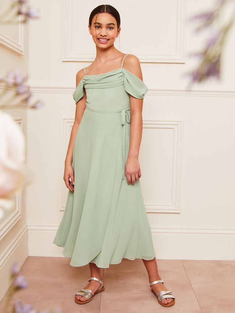 Lipsy Green Cold Shoulder Maxi Occasion Dress (10-16yrs) - Image 1 of 4