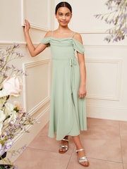 Lipsy Green Cold Shoulder Maxi Occasion Dress (10-16yrs) - Image 3 of 4