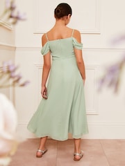 Lipsy Green Cold Shoulder Maxi Occasion Dress (10-16yrs) - Image 4 of 4