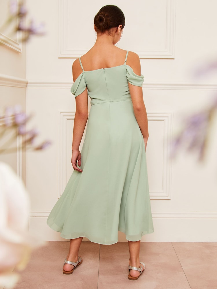 Lipsy Green Cold Shoulder Maxi Occasion Dress (10-16yrs) - Image 4 of 4
