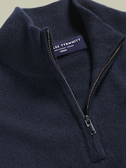 Bleumarin albastru - Pulover cu fermoar din cașmir Denim Charles Tyrwhitt - Imaginea 3 din 5
