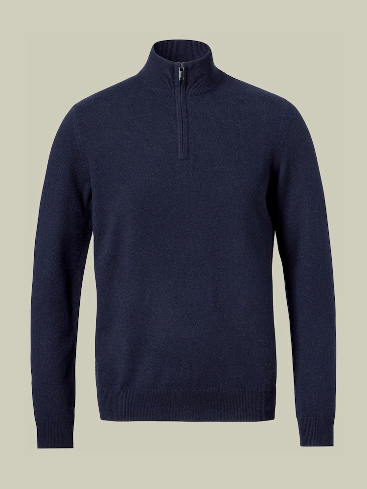 Bleumarin albastru - Pulover cu fermoar din cașmir Denim Charles Tyrwhitt - Imaginea 5 din 5