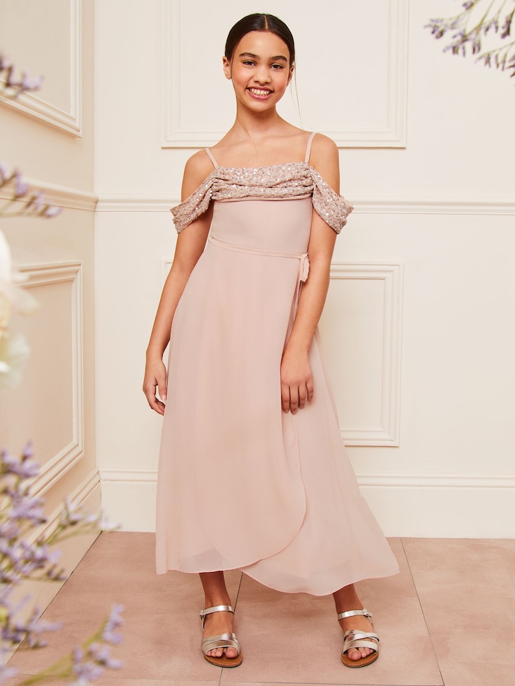 chinese dress ladies Off the Shoulder Pink Ruched Long Dress – Ohmollydress