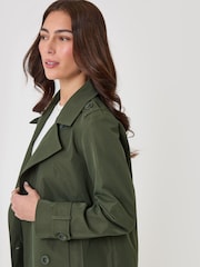 Threadbare Green Funnel Neck Short Trench Coat - Image 3 of 5