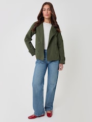 Threadbare Green Funnel Neck Short Trench Coat - Image 4 of 5