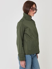 Threadbare Green Funnel Neck Short Trench Coat - Image 5 of 5