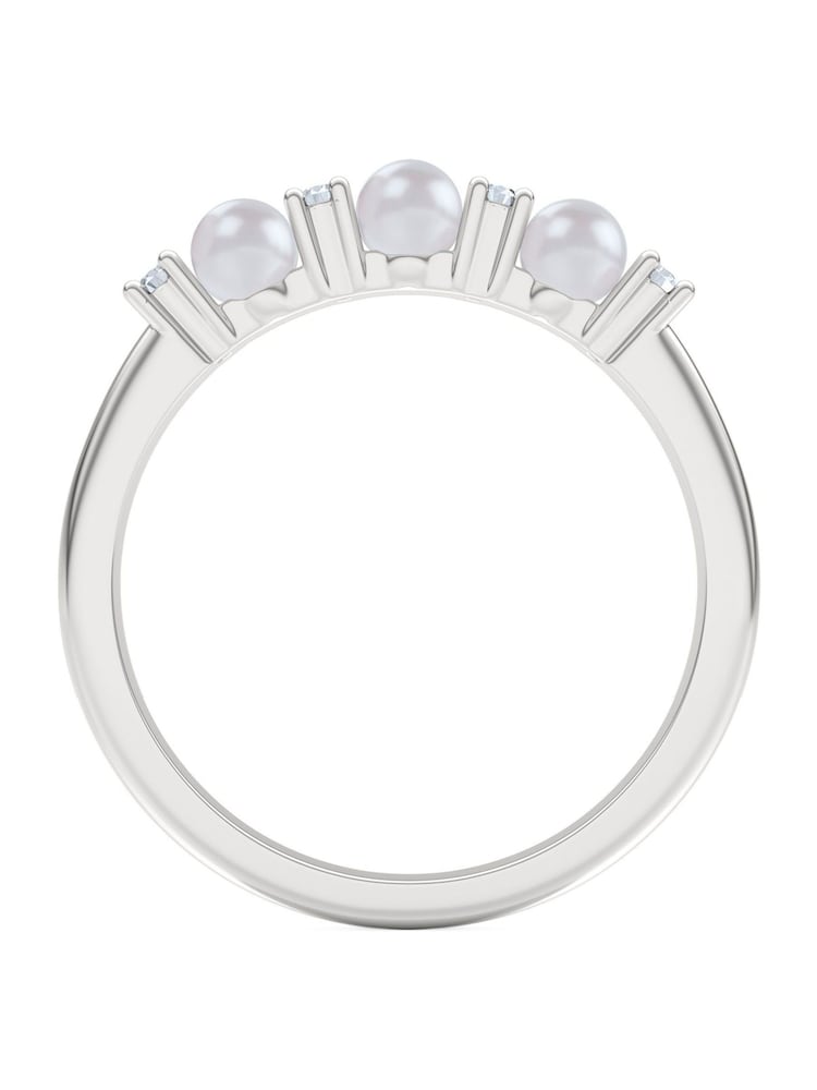 The Diamond Store White Eden 4mm Round Pearl and Lab Diamond 3 Stone Ring in Sterling Silver - Image 2 of 7 The Diamond Store White Eden 4mm Round Pearl and Lab Diamond 3 Stone Ring in Sterling Silver - Image 2 of 7