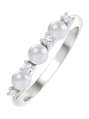 The Diamond Store White Eden 4mm Round Pearl and Lab Diamond 3 Stone Ring in Sterling Silver - Image 4 of 7