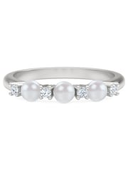 The Diamond Store White Eden 4mm Round Pearl and Lab Diamond 3 Stone Ring in Sterling Silver - Image 5 of 7