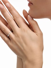 The Diamond Store White Eden 4mm Round Pearl and Lab Diamond 3 Stone Ring in Sterling Silver - Image 6 of 7