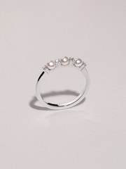 The Diamond Store White Eden 4mm Round Pearl and Lab Diamond 3 Stone Ring in Sterling Silver - Image 7 of 7