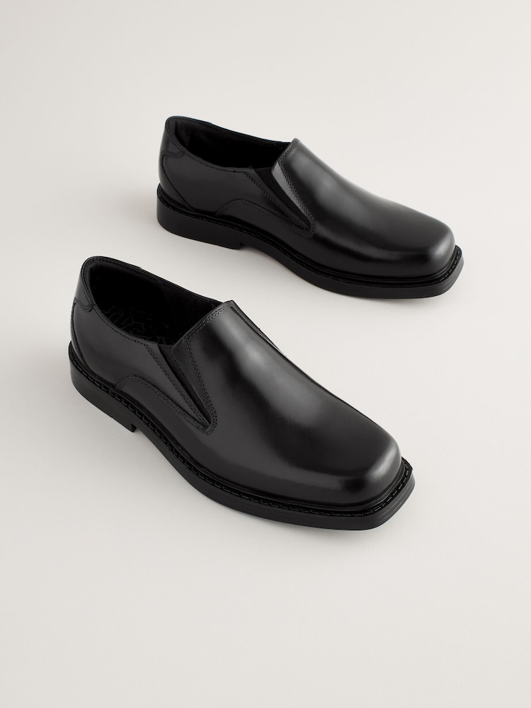 Black Square Toe School Leather Loafers - Image 1 of 6