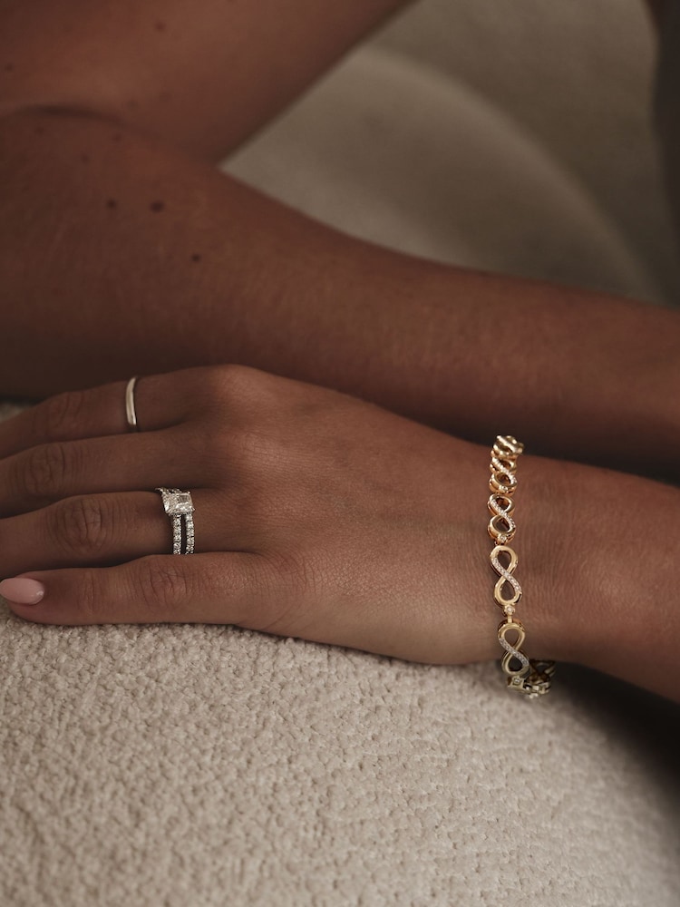 The Diamond Store Gold Tone Infinity Love 0.05ct Lab Diamond Link Bracelet in 18K Vermeil - Image 1 of 8