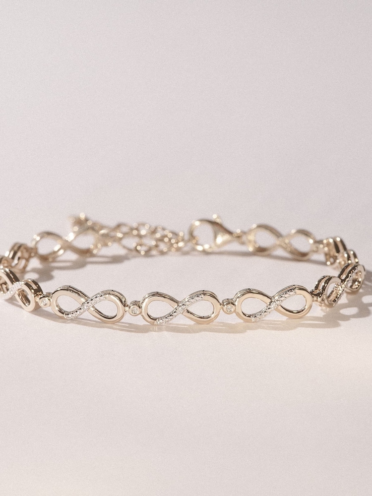 The Diamond Store Gold Tone Infinity Love 0.05ct Lab Diamond Link Bracelet in 18K Vermeil - Image 8 of 8