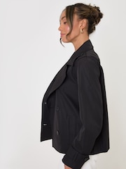 Threadbare Black Funnel Neck Short Trench Coat - Image 3 of 5