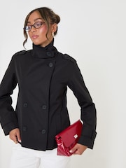 Threadbare Black Funnel Neck Short Trench Coat - Image 4 of 5