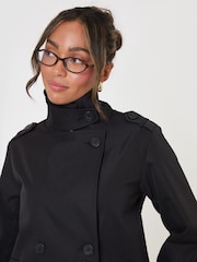 Threadbare Black Funnel Neck Short Trench Coat - Image 5 of 5