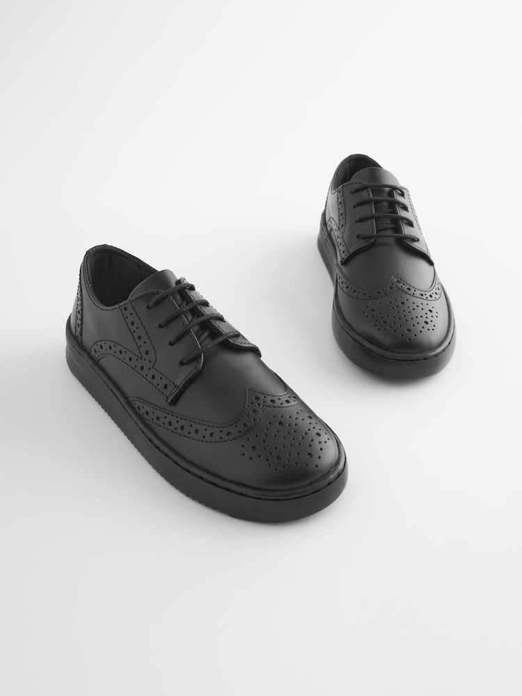 črna - črna Leather gležnjar z luknjičastim vzorcem in vezalkami na vezalke; z vezalkami čevlji za šolo - Slika 1 iz 6