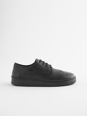 črna - črna Leather gležnjar z luknjičastim vzorcem in vezalkami na vezalke; z vezalkami čevlji za šolo - Slika 2 iz 6