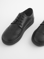 črna - črna Leather gležnjar z luknjičastim vzorcem in vezalkami na vezalke; z vezalkami čevlji za šolo - Slika 3 iz 6