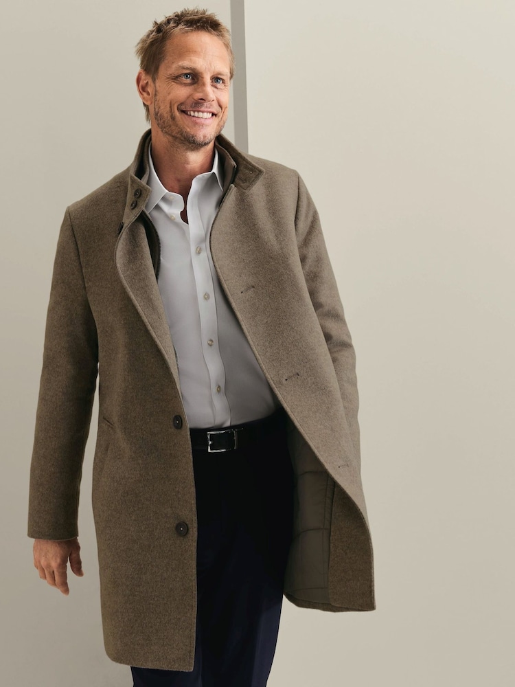Neutralna boja - Charles Tyrwhitt Pure Vuna Visoki okovratnik Kaput - Slika 1 od 6