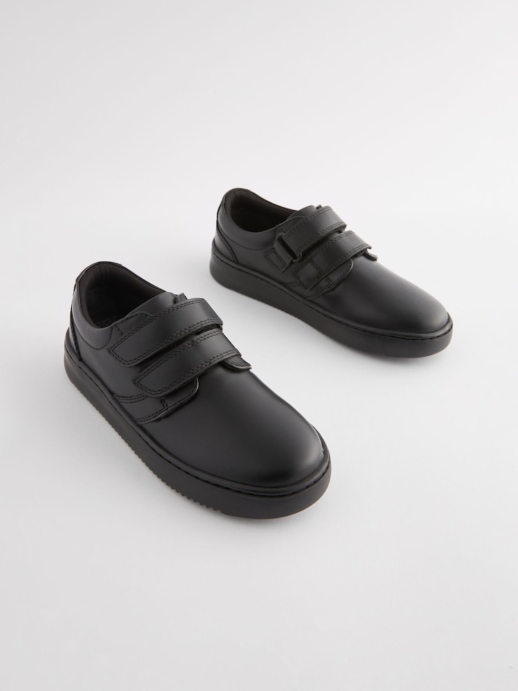 Black Black Leather Double Strap School Shoes - Image 1 of 5