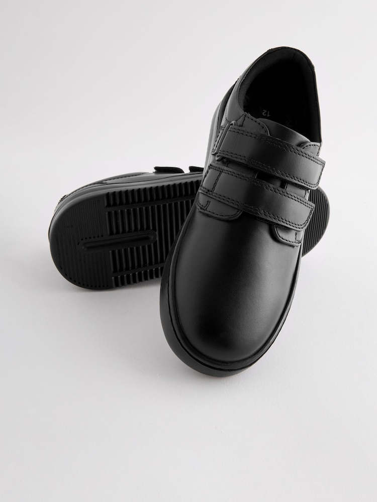 Black Black Leather Double Strap School Shoes - Image 5 of 5