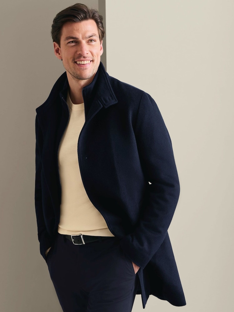 Mornarica Plavo - Charles Tyrwhitt Pure Vuna Visoki okovratnik Kaput - Slika 1 od 6 Mornarica Plavo - Charles Tyrwhitt Pure Vuna Visoki okovratnik Kaput - Slika 1 od 6