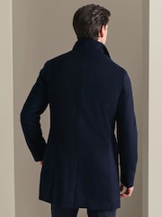 Mornarica Plavo - Charles Tyrwhitt Pure Vuna Visoki okovratnik Kaput - Slika 2 od 6