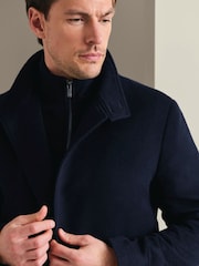 Mornarica Plavo - Charles Tyrwhitt Pure Vuna Visoki okovratnik Kaput - Slika 3 od 6