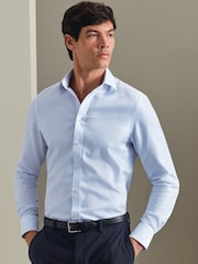 Gaiši zils - Charles Tyrwhitt negludināms, elastīgs, Trafalgar Weave auduma krekls ar izgriezumu, pieguļošs piegriezums - Attēls 1 no 6