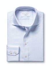 Gaiši zils - Charles Tyrwhitt negludināms, elastīgs, Trafalgar Weave auduma krekls ar izgriezumu, pieguļošs piegriezums - Attēls 4 no 6