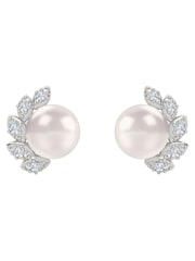 The Diamond Store White Eden 7.5mm Round Pearl and Lab Diamond Stud Earrings in Sterling Silver - Image 1 of 8