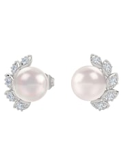 The Diamond Store White Eden 7.5mm Round Pearl and Lab Diamond Stud Earrings in Sterling Silver - Image 2 of 8