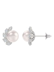 The Diamond Store White Eden 7.5mm Round Pearl and Lab Diamond Stud Earrings in Sterling Silver - Image 3 of 8