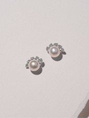 The Diamond Store White Eden 7.5mm Round Pearl and Lab Diamond Stud Earrings in Sterling Silver - Image 4 of 8