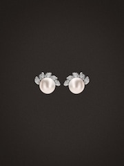The Diamond Store White Eden 7.5mm Round Pearl and Lab Diamond Stud Earrings in Sterling Silver - Image 5 of 8
