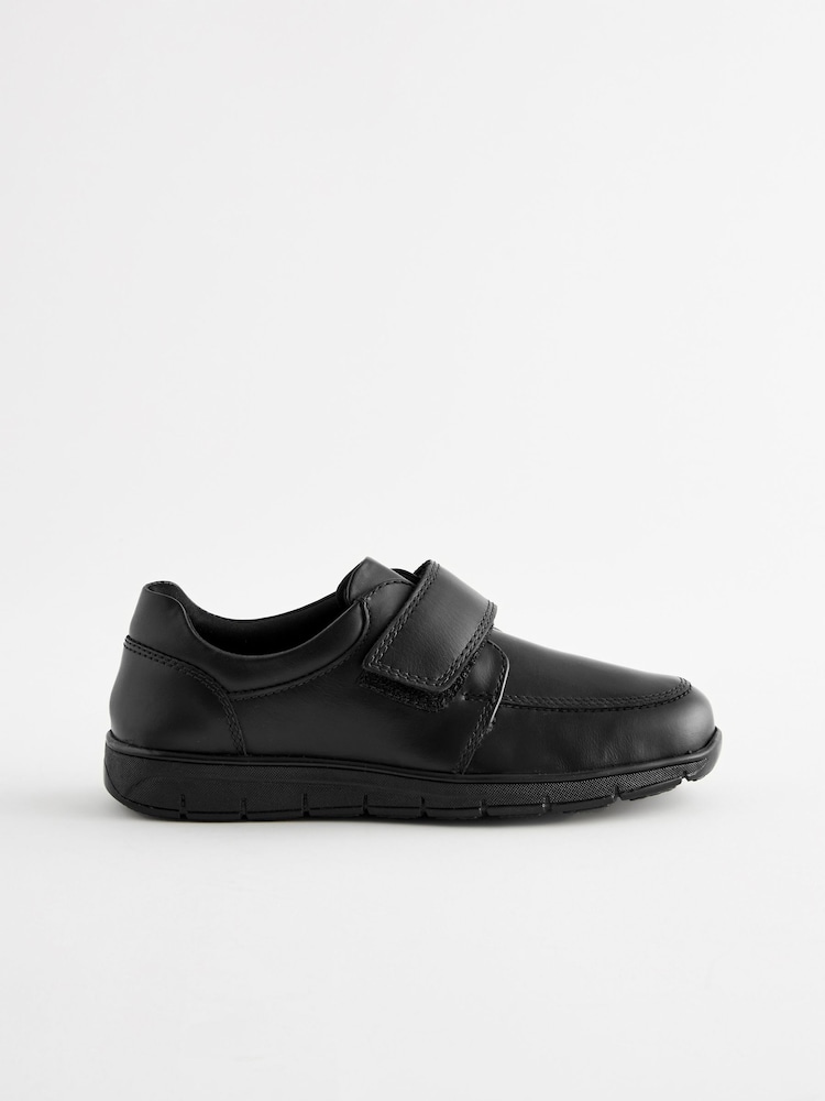 Black Standard Fit (F) Leather Touch Fastening School Shoes - Image 1 of 5