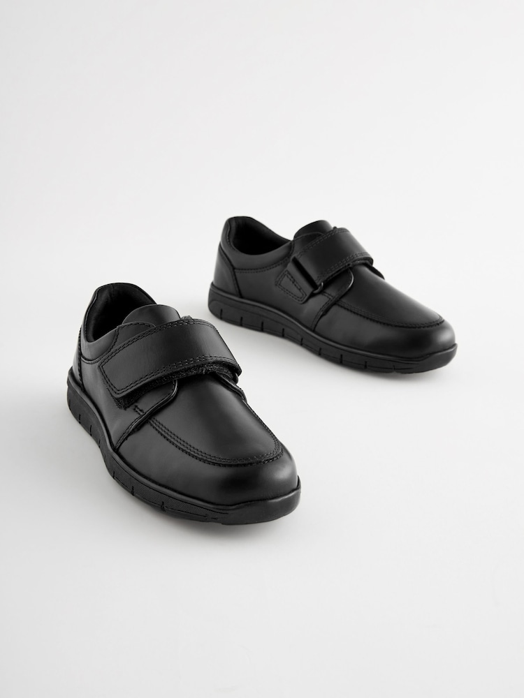 Black Standard Fit (F) Leather Touch Fastening School Shoes - Image 2 of 5
