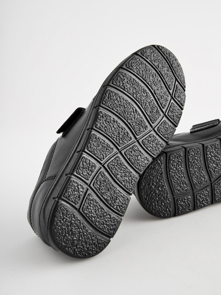 Black Standard Fit (F) Leather Touch Fastening School Shoes - Image 5 of 5