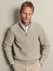 טבעי - Charles Tyrwhitt סוודר מצמר מרינו עבה עם רוכסן בצווארון - תמונה 1 מתוך 6