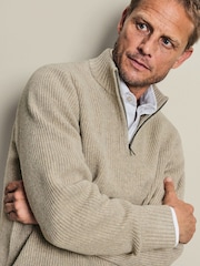 טבעי - Charles Tyrwhitt סוודר מצמר מרינו עבה עם רוכסן בצווארון - תמונה 2 מתוך 6
