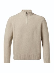 טבעי - Charles Tyrwhitt סוודר מצמר מרינו עבה עם רוכסן בצווארון - תמונה 4 מתוך 6