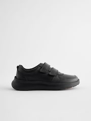 Black Standard Fit (F) Leather 2 Strap Touch Fastening School Shoes - Image 1 of 4