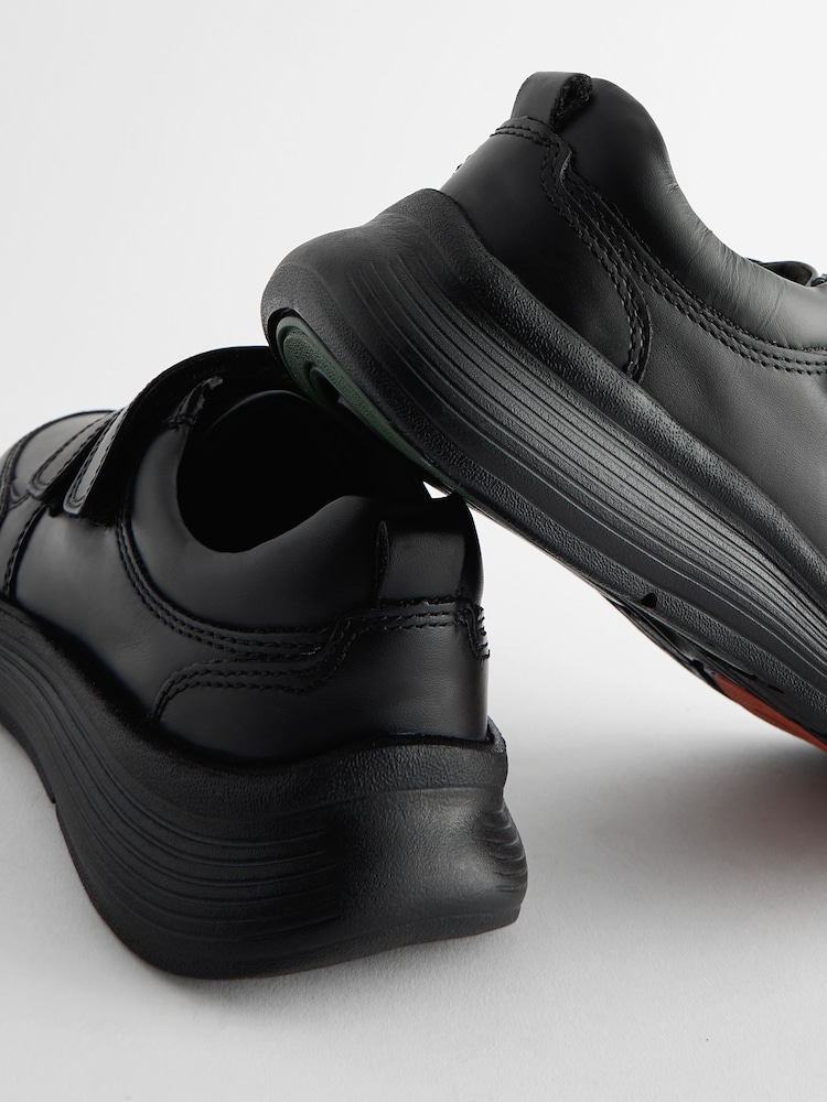 Black Standard Fit (F) Leather 2 Strap Touch Fastening School Shoes - Image 2 of 4
