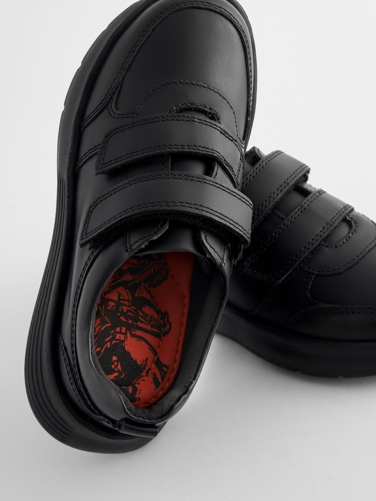 Black Standard Fit (F) Leather 2 Strap Touch Fastening School Shoes - Image 4 of 4