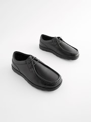 Black Wide Fit (G) School Leather Lace-Up Shoes - Image 1 of 5