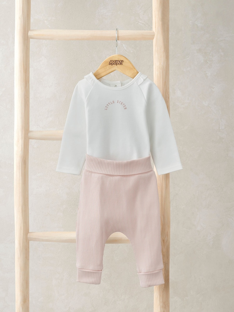 Mamas & Papas Pink Little Sister Bodysuit & Leggings Set - Image 1 of 4 Mamas & Papas Pink Little Sister Bodysuit & Leggings Set - Image 1 of 4
