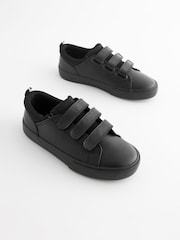 Black Standard Fit (F) Leather 3 Strap Touch Fastening School Shoes - Image 1 of 6
